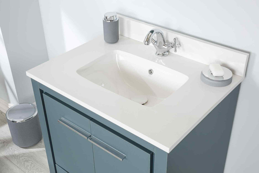 Mila Collection 30" Bathroom Vanity With Sink, Mirror, Countertop, Alasca Blue