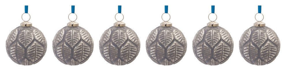 Etched Leaf Glass Ball Ornament, Set of 6