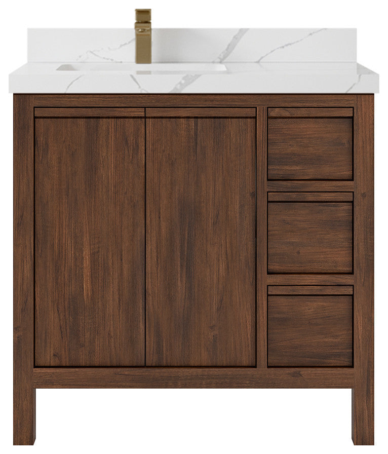 Elizabeth 36 Left Offset Bath Vanity in Dark Walnut Teak 2" Calacatta Laza