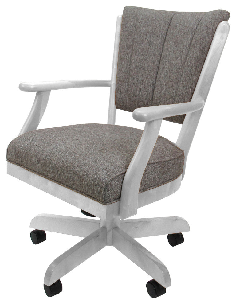 Classic Caster Swivel Dining Chair on Wheels, Solid Wood, Mojave Grey - White