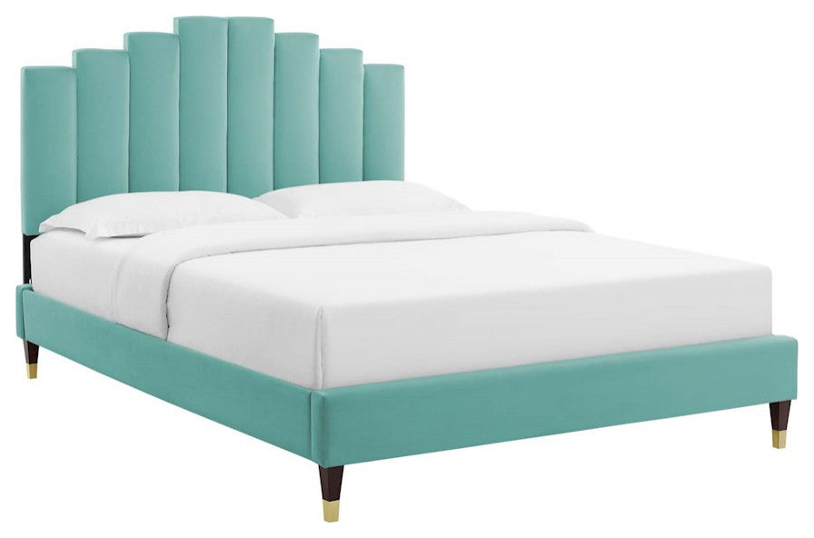 Elise King Performance Velvet Platform Bed-Mint