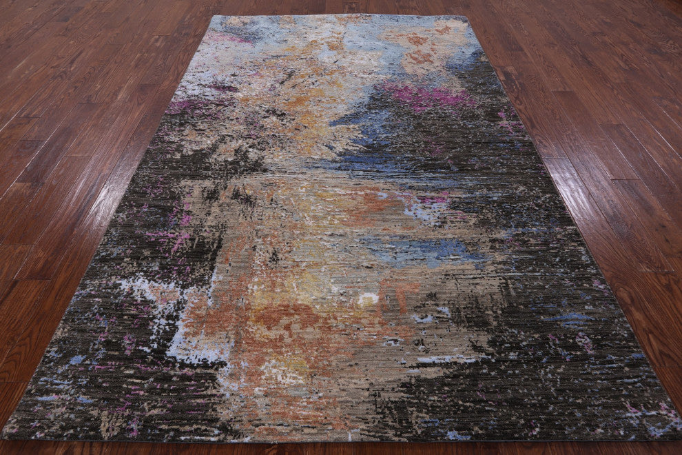 Abstract Wool and Silk Hand Knotted Rug 5' 11" X 9' 2" Q6855
