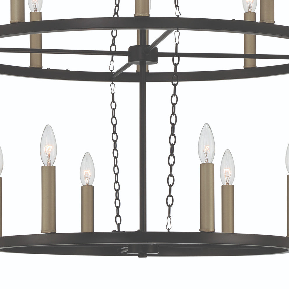 16-Light Candle Style Wagon Wheel Chandelier, Classic Black/Brass Dust