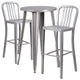 24'' Round Metal Indoor-Outdoor Bar Table and Stools, 3-Piece Set, Silver