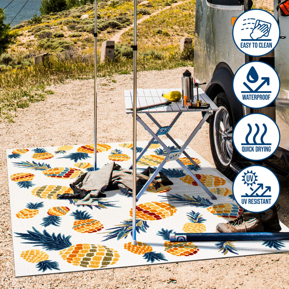 Ananas Bold Pineapple High-Low Indoor/Outdoor Area Rug, Orange/Navy, 3 X 5