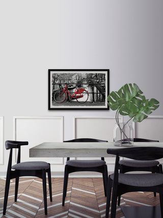 "Red Bicycle on the Bridge" Framed Painting Print, 24x16