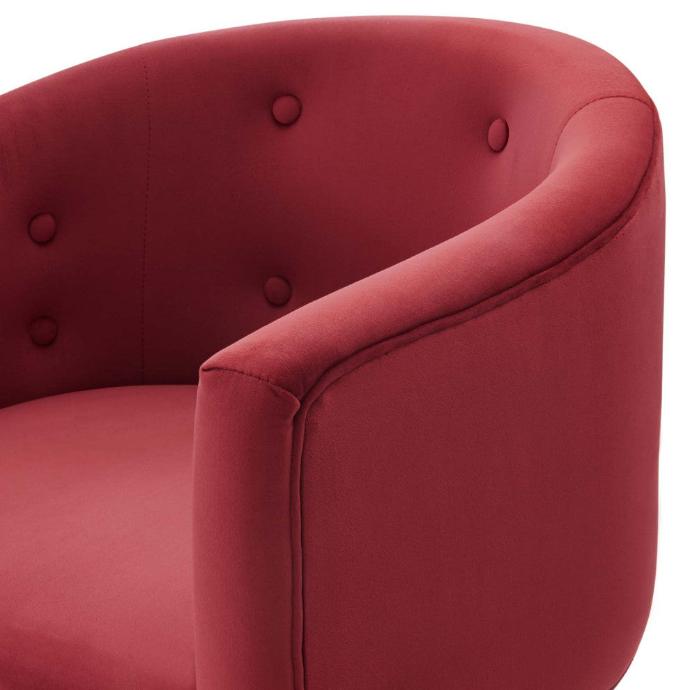 Tufted Accent Chair, Velvet, Metal, Red, Modern, Living Lounge Hotel Hospitality