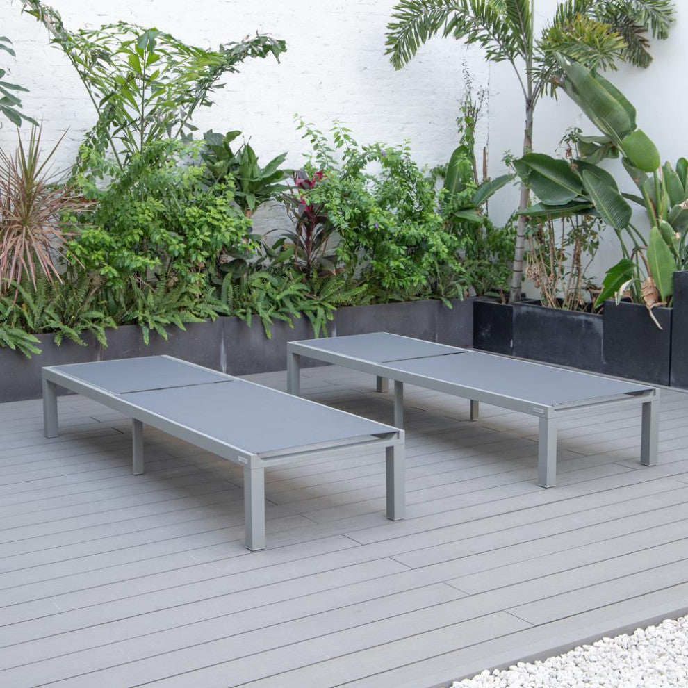Marlin Patio Chaise Lounge Chair With Grey Aluminum Frame, Set of 2