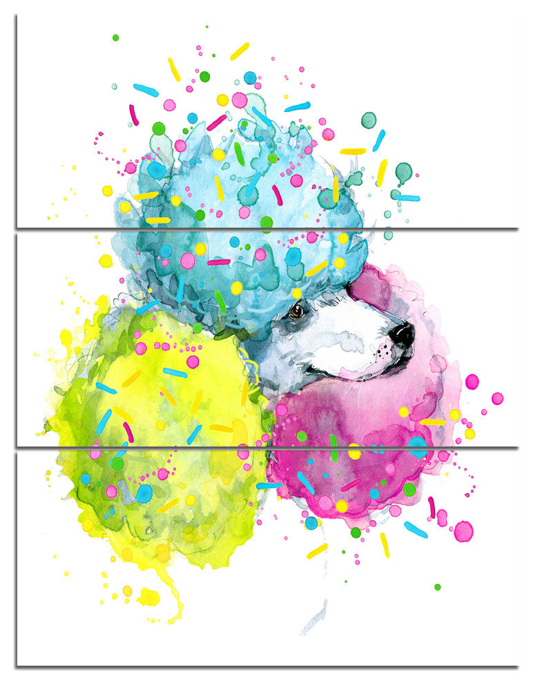 Cute White Dog with Color Spheres, Abstract Animal Art Canvas, 28x36, 3 Panels
