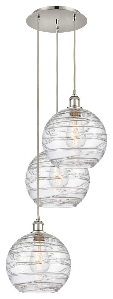 Athens Multi-Pendant, Polished Nickel, Clear Deco Swirl