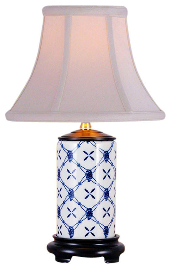 Blue and White Geometric Porcelain Table Lamp 15"