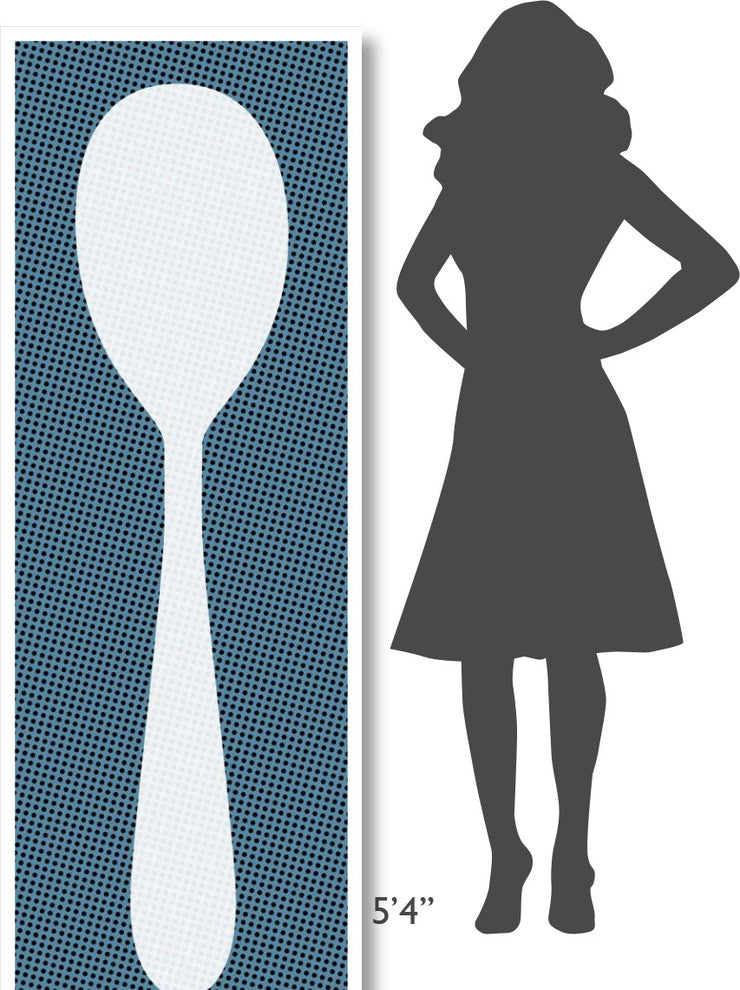"Mealtime: White on Blue with Dots - Spoon" Print by BG.Studio, 26"x74"