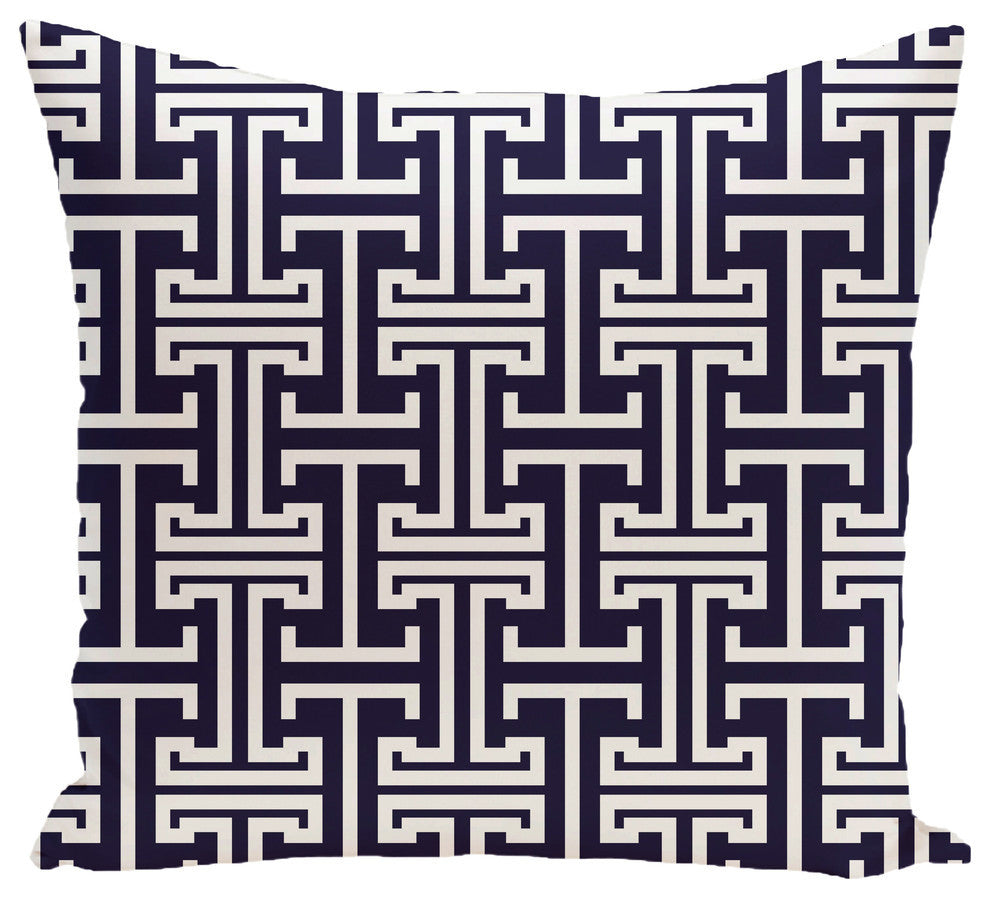 Greek Isles Geometric Print Pillow, Spring Navy, 18"x18"