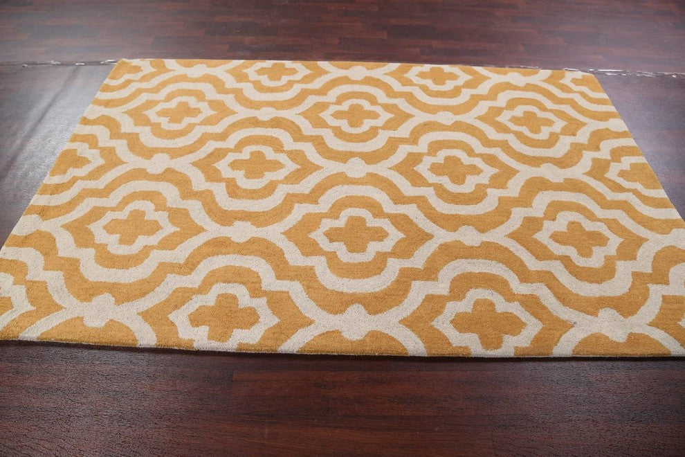 Moroccan Trellis Hand Tufted Oriental Area Rug, Yellow, 10x13