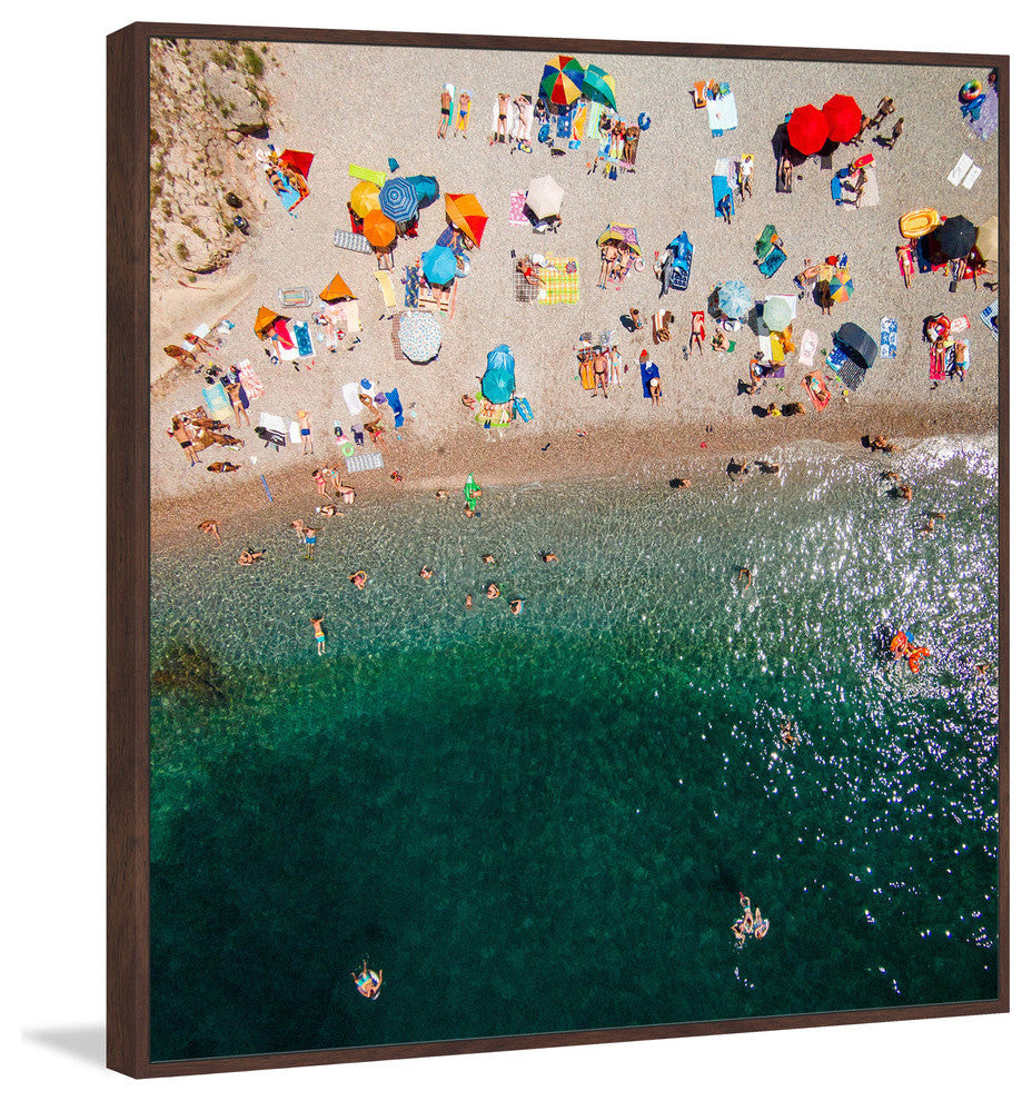 "Packed Beach" Floater Framed Painting Print on Canvas, 18"x18"