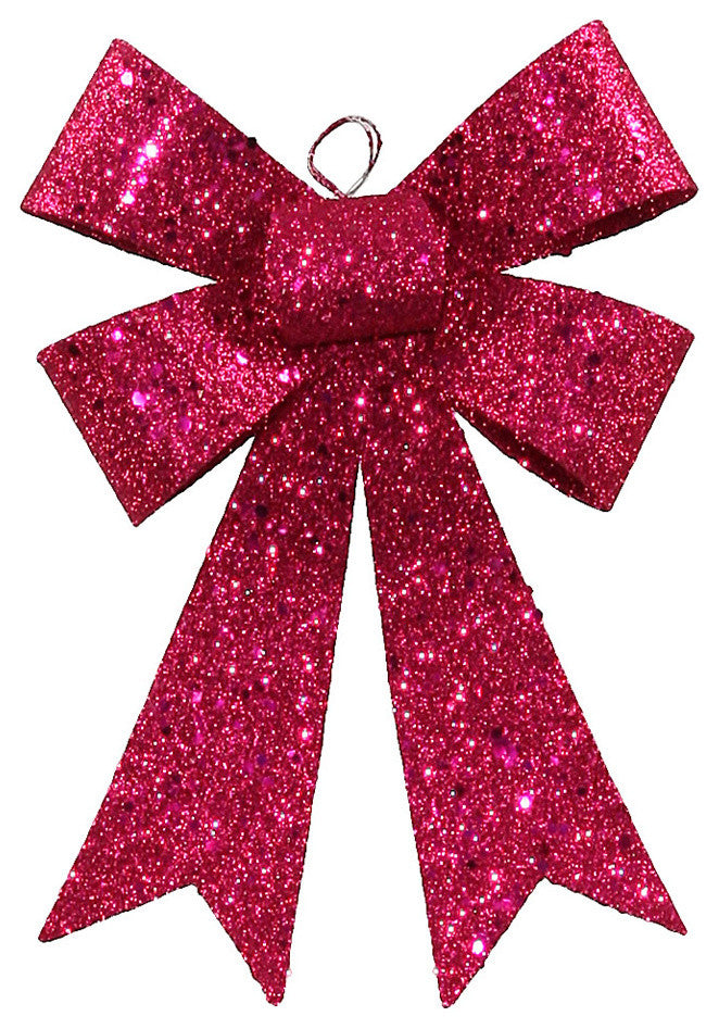 Sequin and Glitter Bow Christmas Ornament, Cerise Pink, 7"