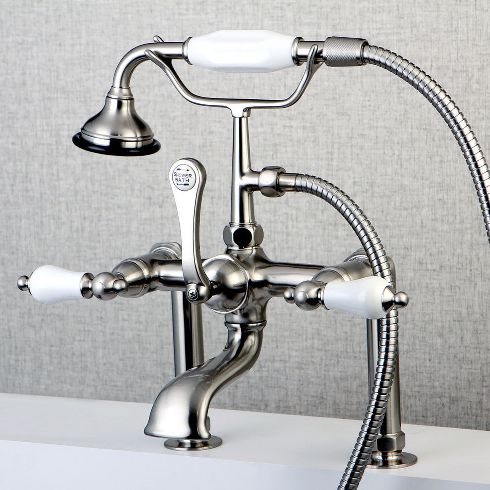 Aqua Vintage Deck Mount Clawfoot Tub Faucet, Brushed Nickel