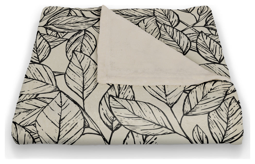 Sketched Leaf Pattern 50x60 Coral Fleece Blanket