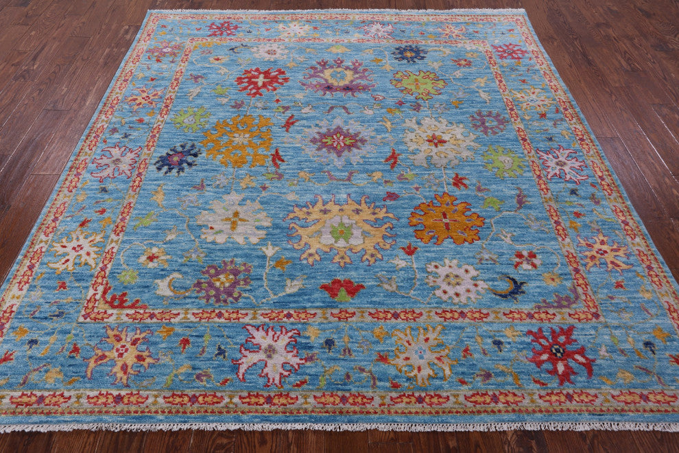 8' Square Handmade Turkish Oushak Wool Rug - Q13392