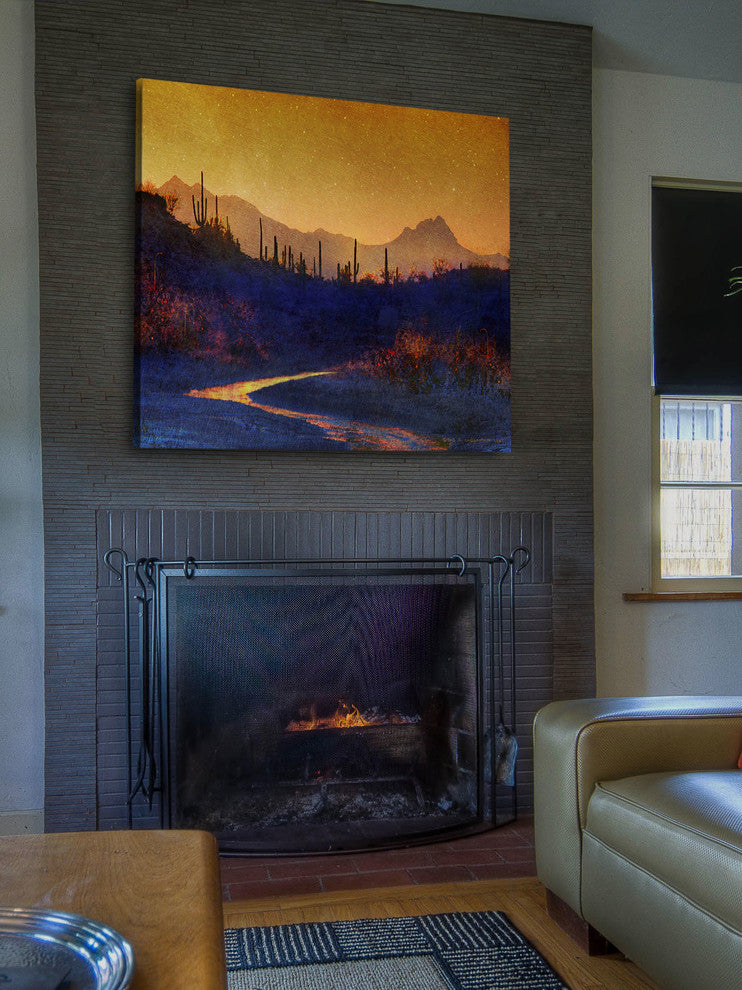 "Sunset Saguaros Stream" Painting Print on Canvas by Chris Vest