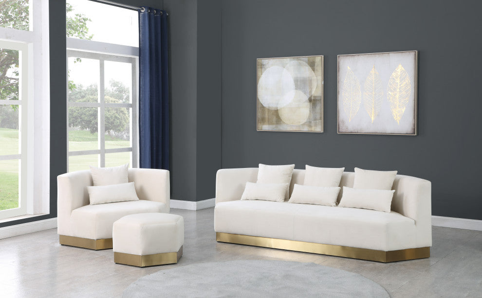 Marquis Velvet Upholstered Set, Cream, Sofa