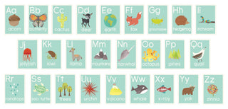 Blue Nature Alphabet Card, Print , 26 Piece Set, 5"x7"