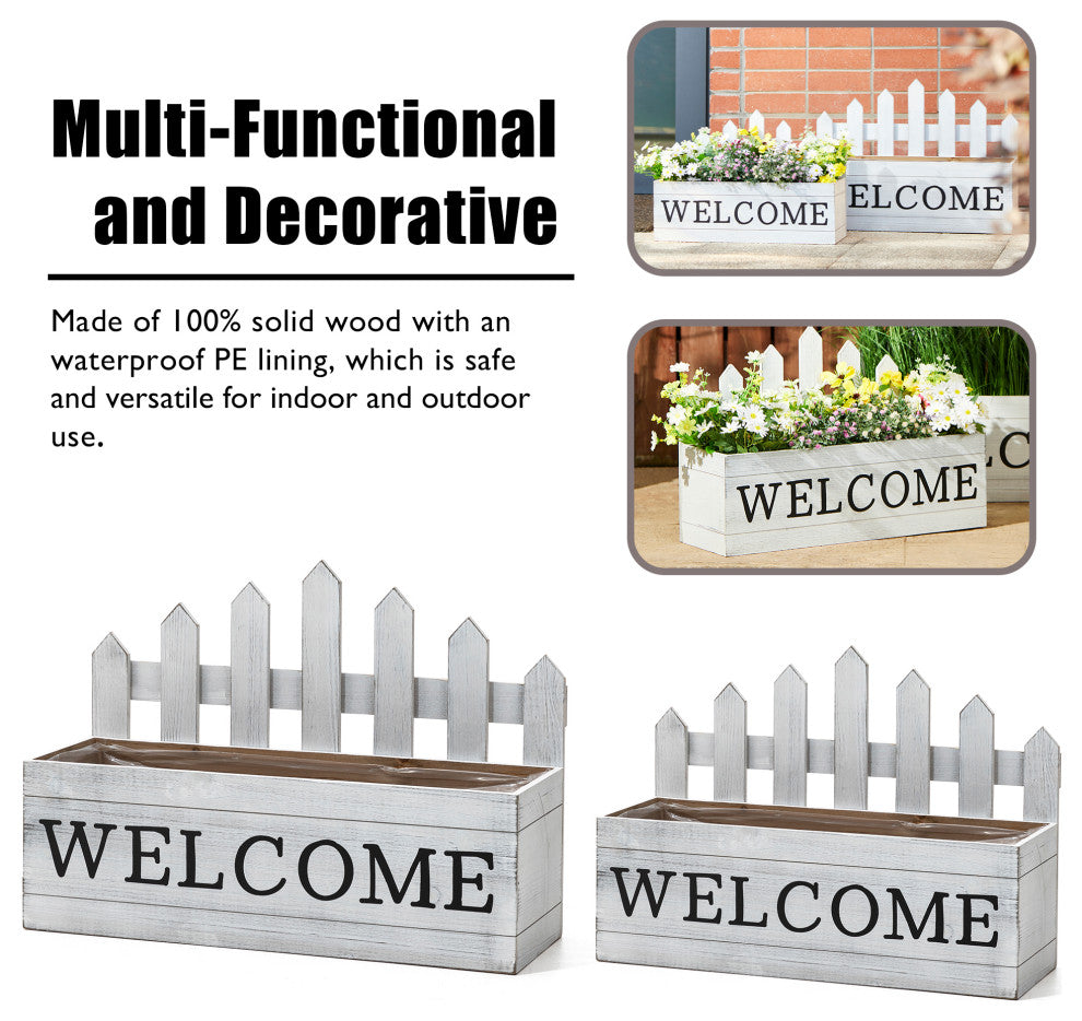 Set of 2 Fence-Inspired Planter Stands, White