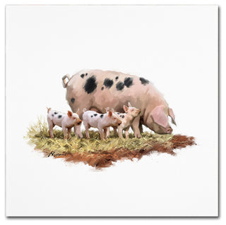 The Macneil Studio 'Pig With Piglets' Canvas Art, 14"x14"