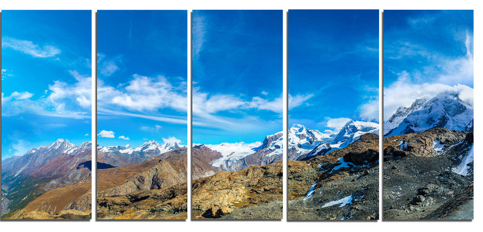 "Alps Mountains in Switzerland" Landscape Wall Art, 5 Panels, 60"x28"