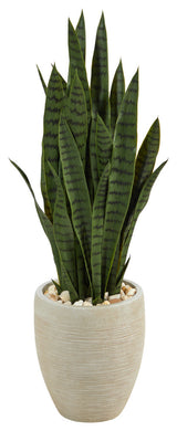 Nearly Natural 40" Sansevieria Artificial Plant, Sand Colored Planter