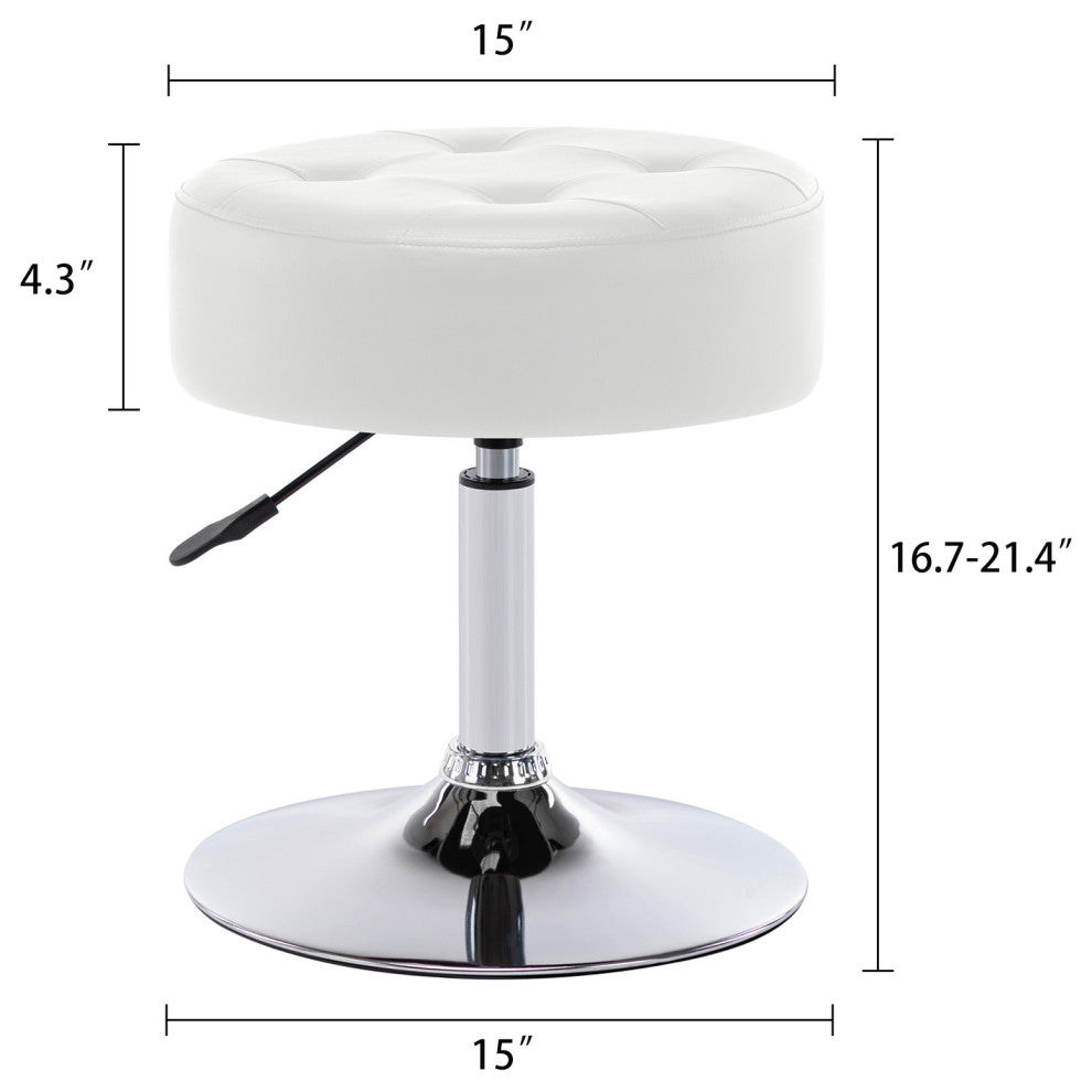Round Swivel Faux Leather Vanity Stool, White, Standard