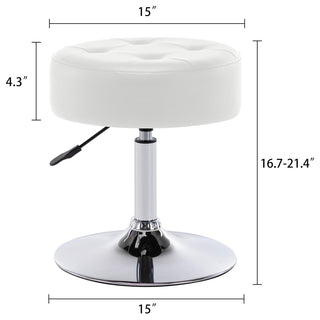 Round Swivel Faux Leather Vanity Stool, White, Standard