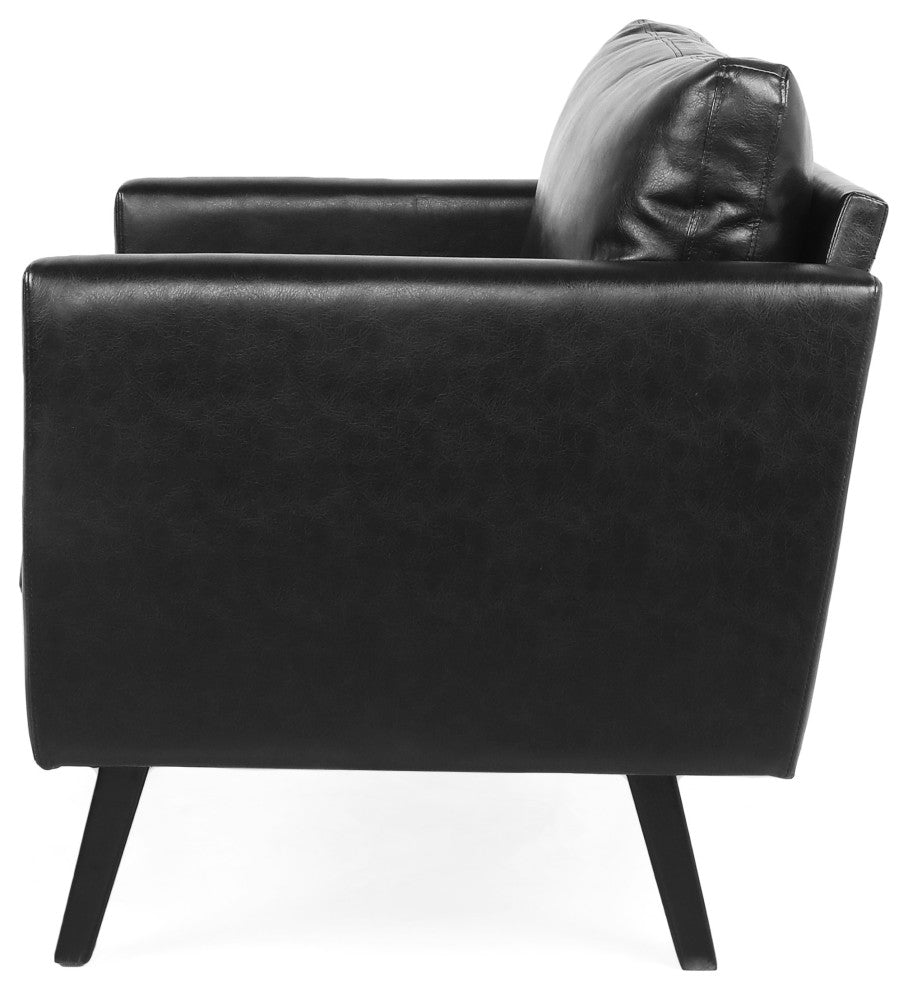 Dowd Mid Century Modern Faux Leather Club Chair, Midnight/Dark Brown
