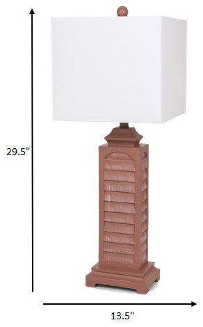 Set of 2 Blush Red Slatted Table Lamps With Square Shade
