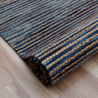 Crest Navy Rustic Striped Handmade Jute/Wool Blend Area Rug, 8' x 10'