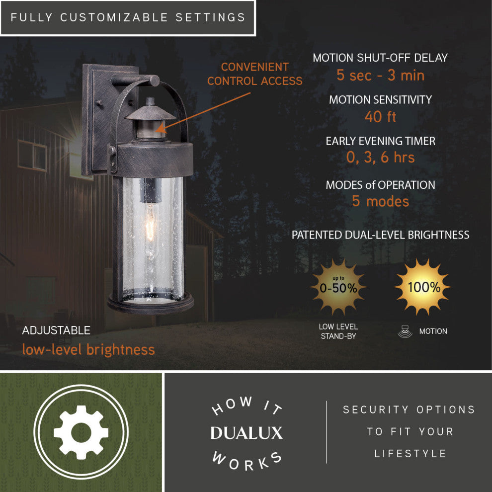 Cumberland Motion Sensor Dusk to Dawn Outdoor Wall Light Rust Iron