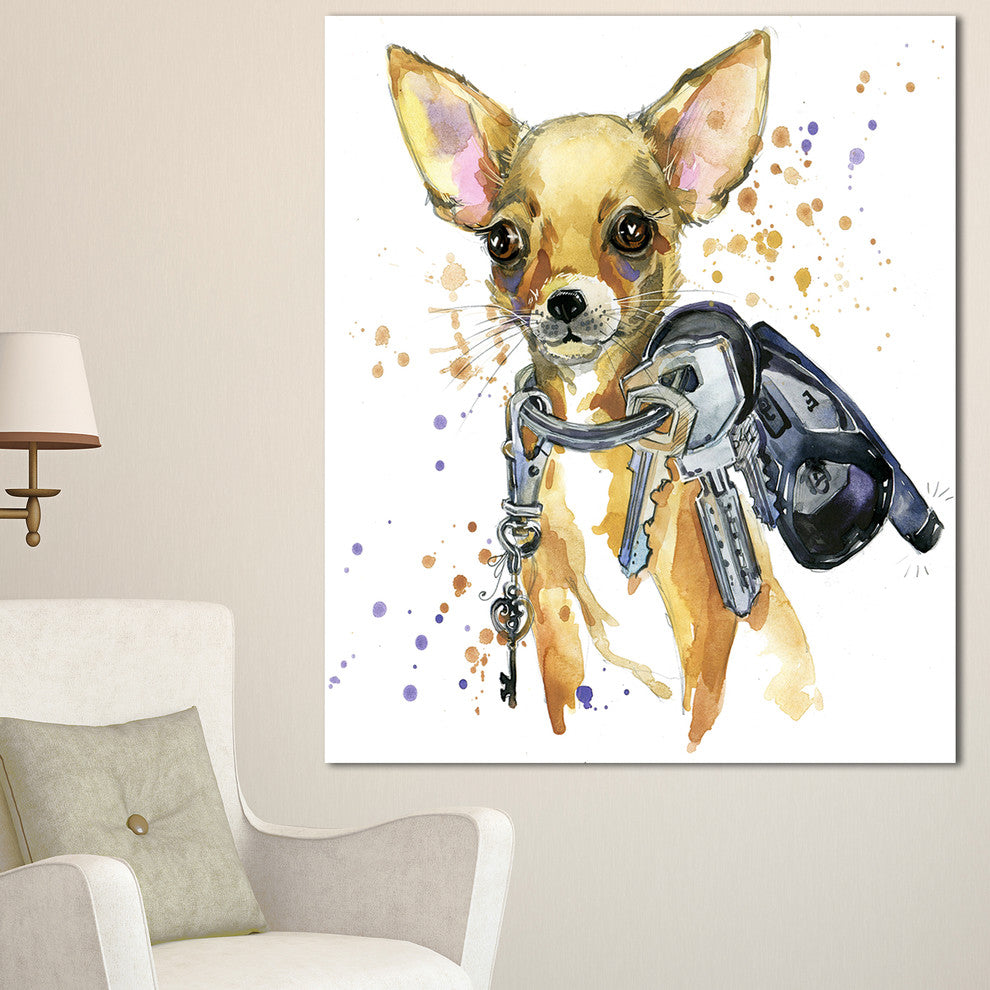 Brown Toy Terrier Dog Watercolor, Abstract Canvas Art Print, 30"x40"