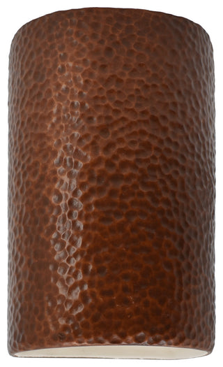 Ambiance, Small ADA Cylinder, Closed Top Wall Sconce, Hammered Copper