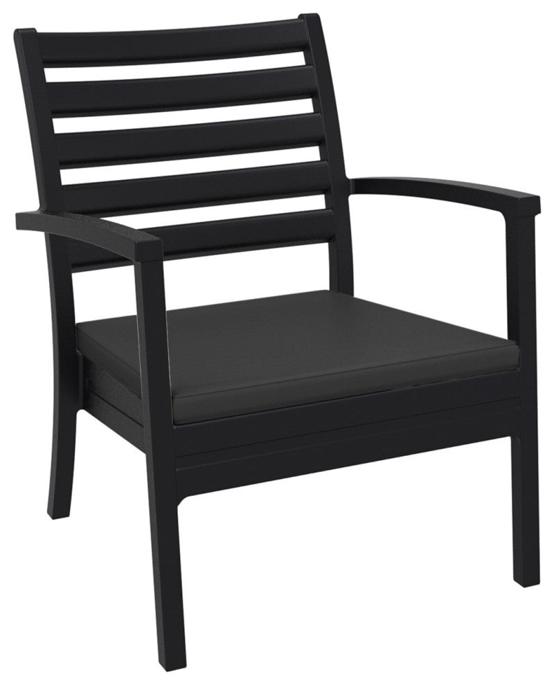 Artemis XL Club Chair, Set of 2, Black With Acrylic Fabric Charcoal Cushions