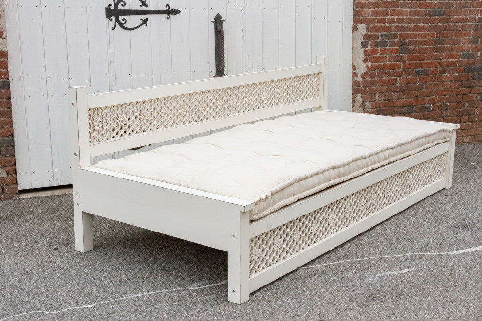 Very Long Antique White Floral Jali Daybed