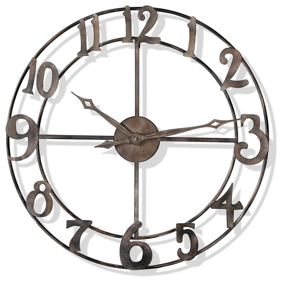 Rustic Pewter Metal Wall Clock, 31"Wx31"H2"D