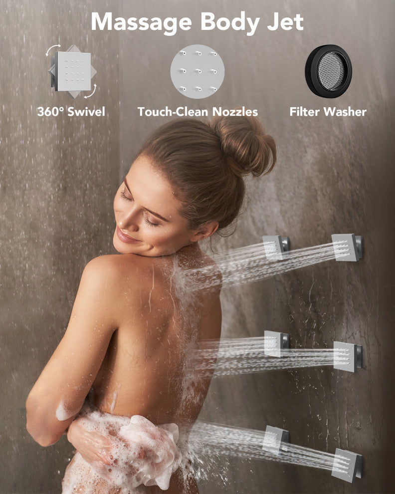 Thermostatic Shower Faucet 12" Rain Shower Head with Handheld Slide Bar System, Brushed Nickel