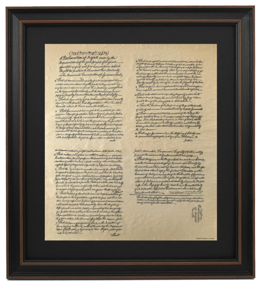 Framed Virginia Declaration of Rights by George Mason 1776