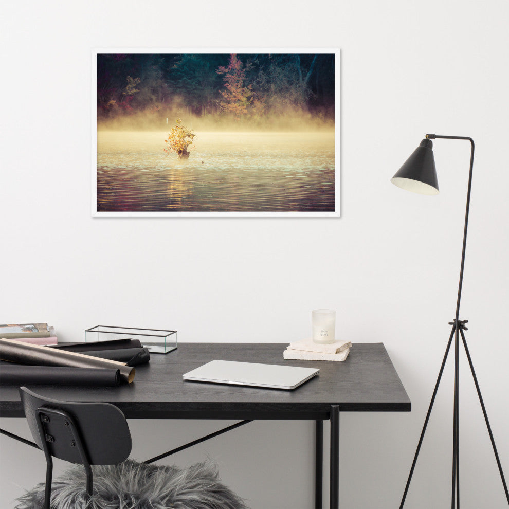 Golden Mist on Waples Pond Framed Photo Paper Wall Art Prints, White, 24" X 36"