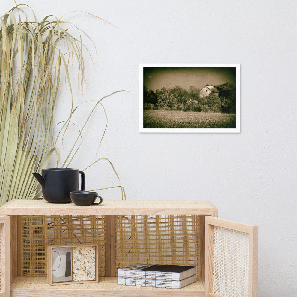 Abandoned Barn In The Trees Vintage Framed Photo Paper Wall Art Prints, White, 12" X 18"