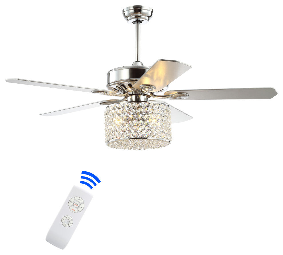 Brandy 52" 3-Light Crystal LED Ceiling Fan With Remote, Chrome