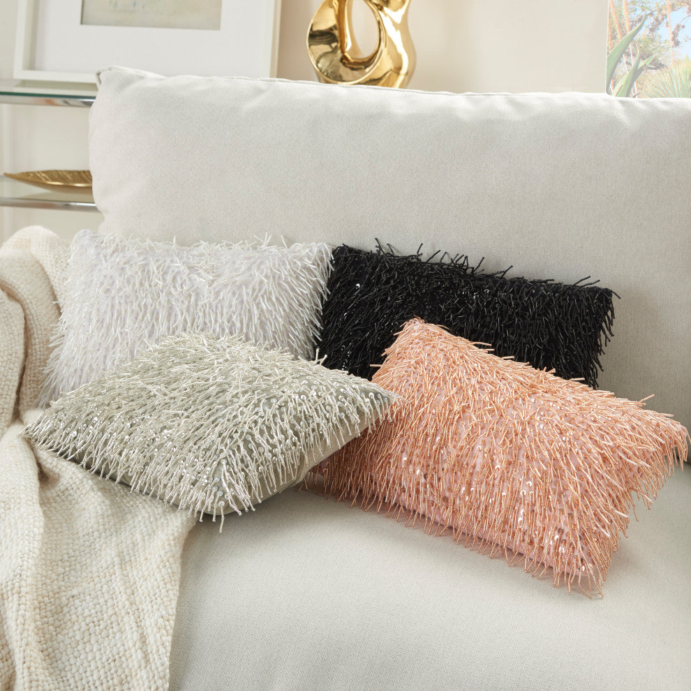 Nourison Home 10"x14" Mina Victory Sofia Beaded Tassels White Throw Pillows