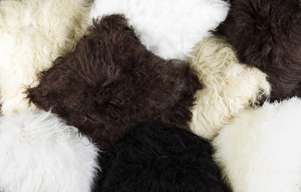 Natural 100% Sheepskin Mongolian Pillow, 12"x20", White