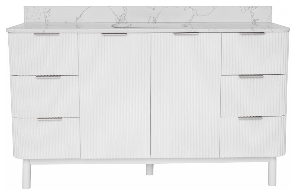 Utopia 60" Bathroom Vanity, White, Top: Engineered Marble, Single