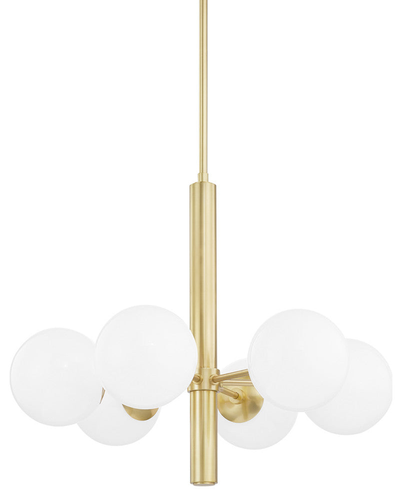 Stella 6-Light Chandelier, Opal Shiny Glass, Aged Brass